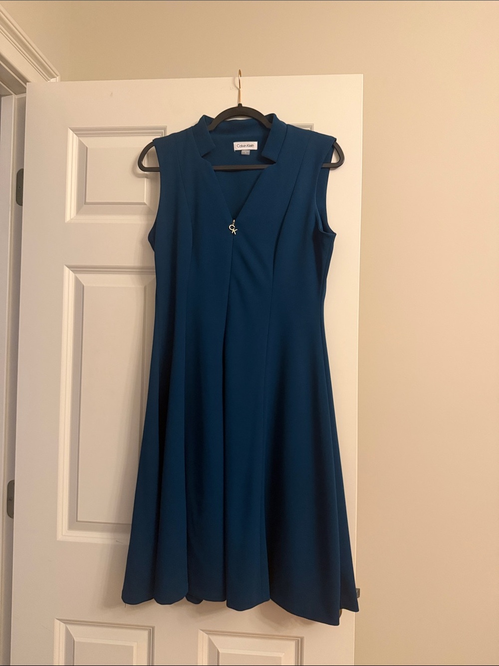 Calvin Klein Sleeveless Teal A-Line Midi Dress